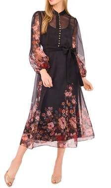 Ted Baker Florissa organza dress in black with a placement floral print. Size 6